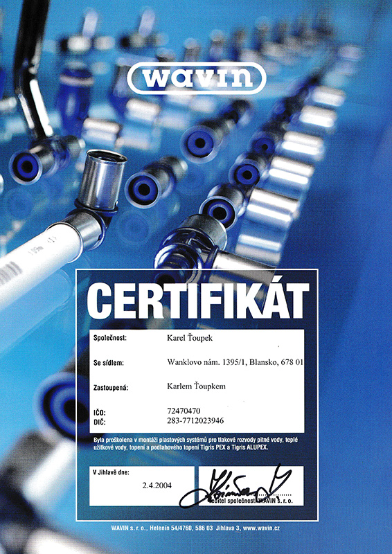 Certifikát Wavin