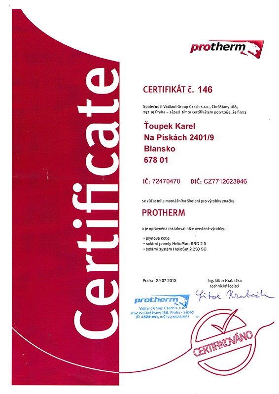 Certifikát Protherm